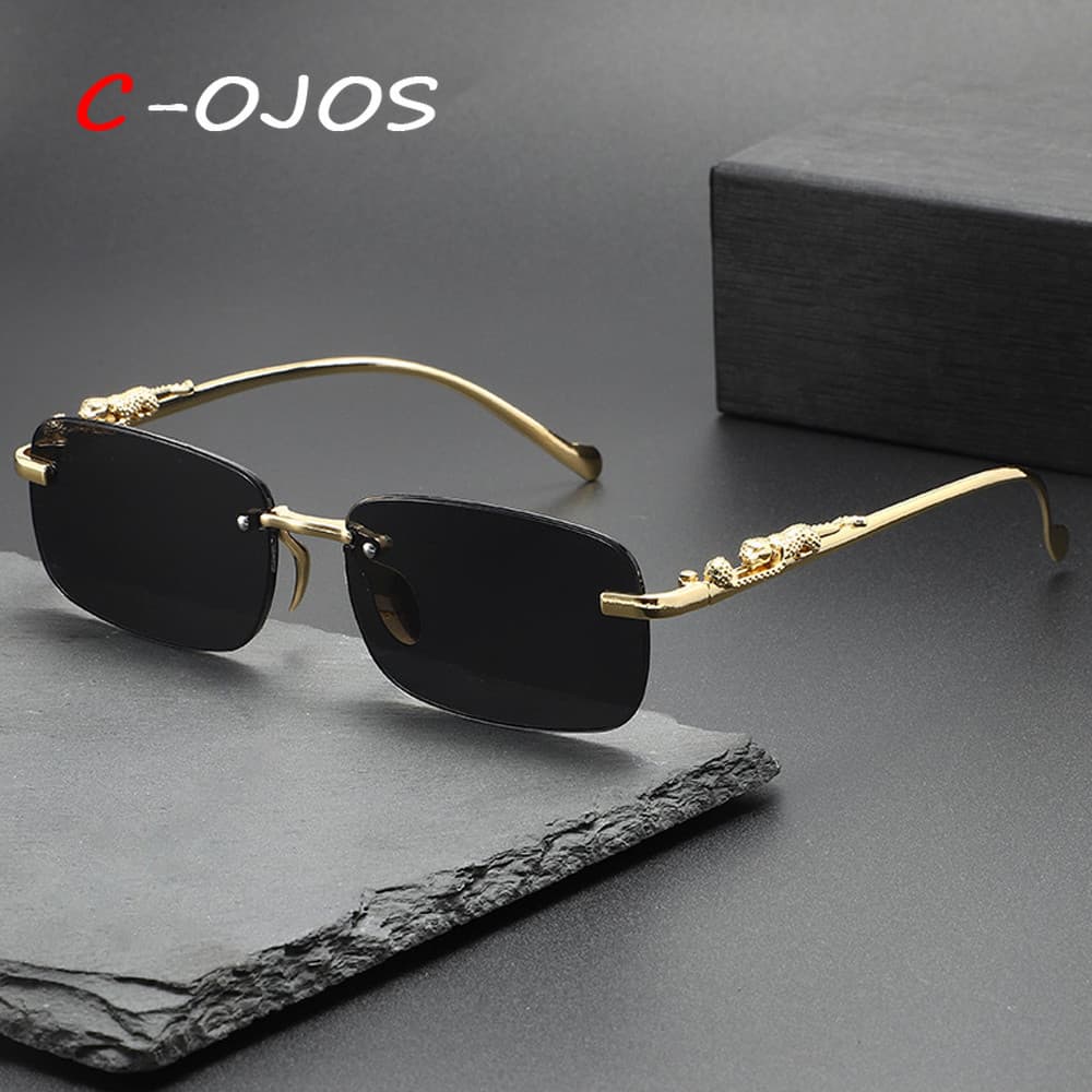 Óculos Retangulares Sem Aro Com Templos De Metal Design De Escultura Tridimensional Estilo De Festa Luxuoso Adequado Par