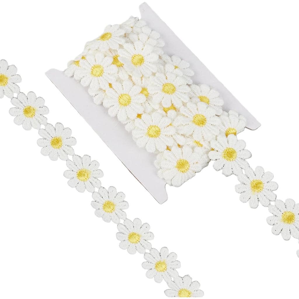 3 jardas de renda com margaridas, fita bordada com girassóis de 0,98 polegadas, acabamento decorativo floral, adequado p