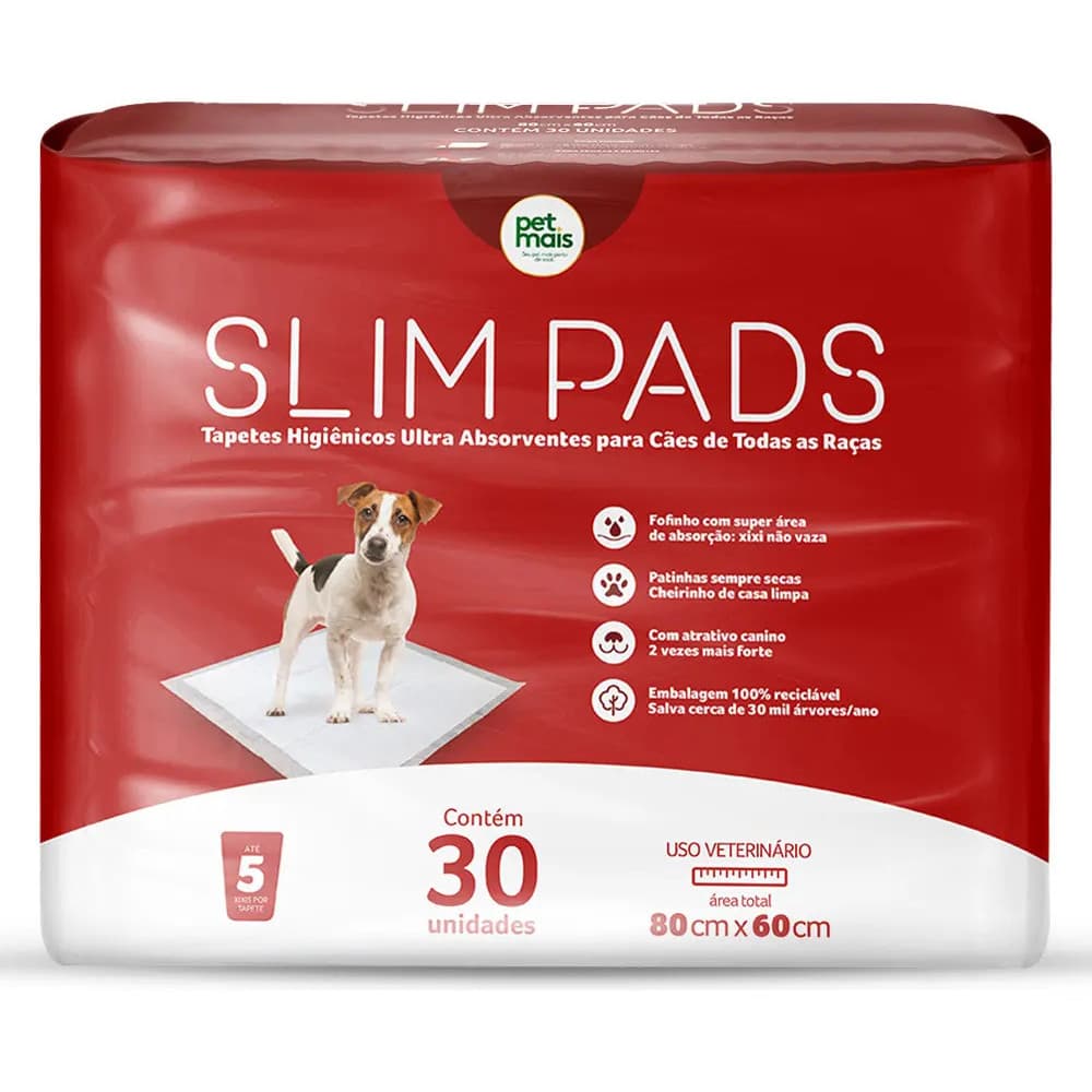 Tapete Higiênico Para Cães Filhotes Slim Pads Baby 80x60cm Petmais 30 Unidades