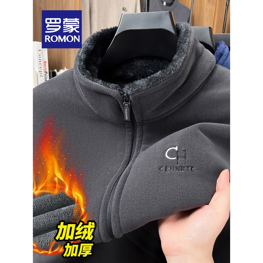 Lomon Polar velo gola alta Cardigan de meia-idade masculino inverno forro de lã engrossado zíper Casual pai jaqueta quen