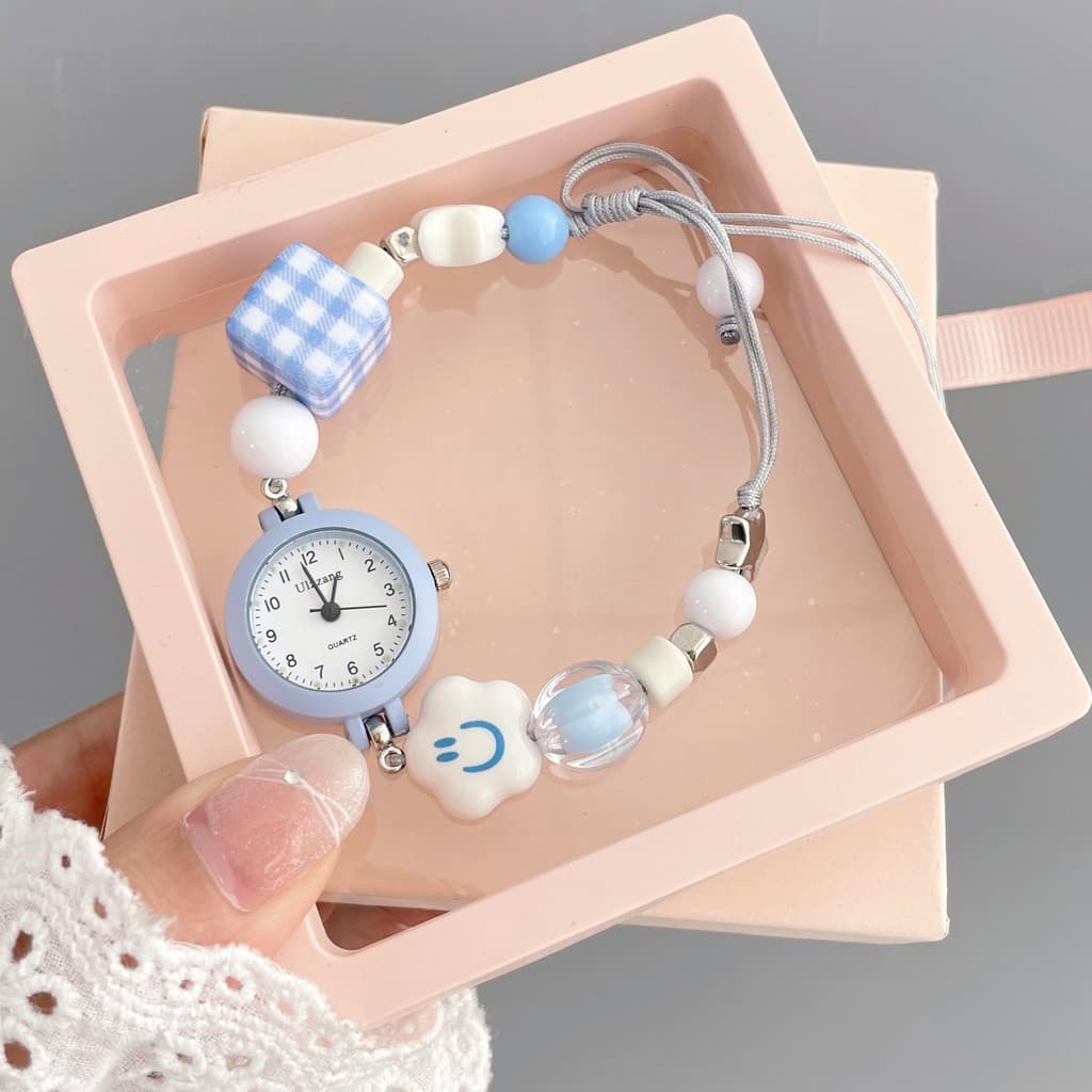 Ins estilo simples bonito relógio DIY azul pequeno quadrado tecido relógio feminino estudante pulseira moda Design simpl