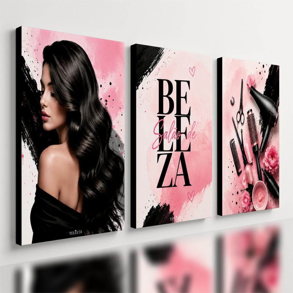 Kit3 Quadro Decorativo Salão de Beleza Cabelo Hair Mulher e2