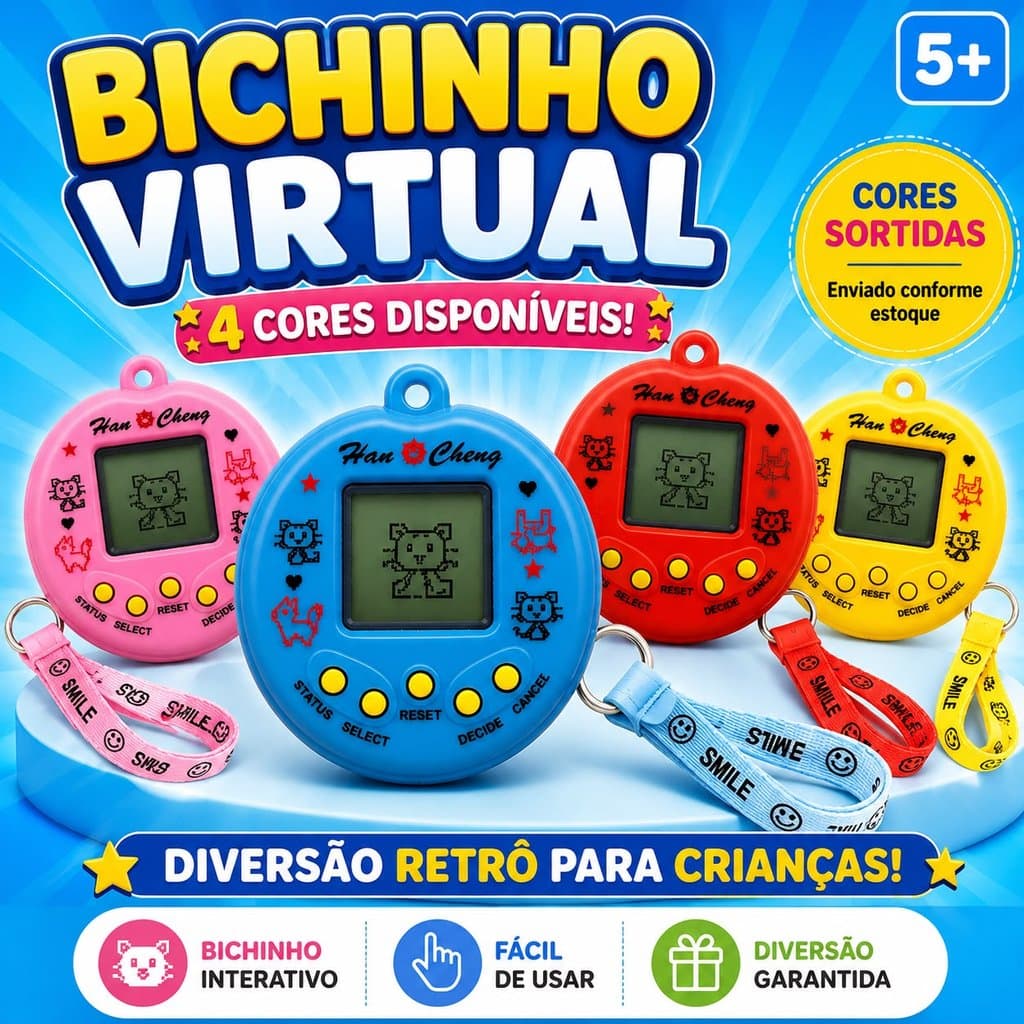 Bichinho Virtual Machine Pet 168 Em 1 Brinquedo Anti Tédio Sem Celular Com Cordão Presente Criança