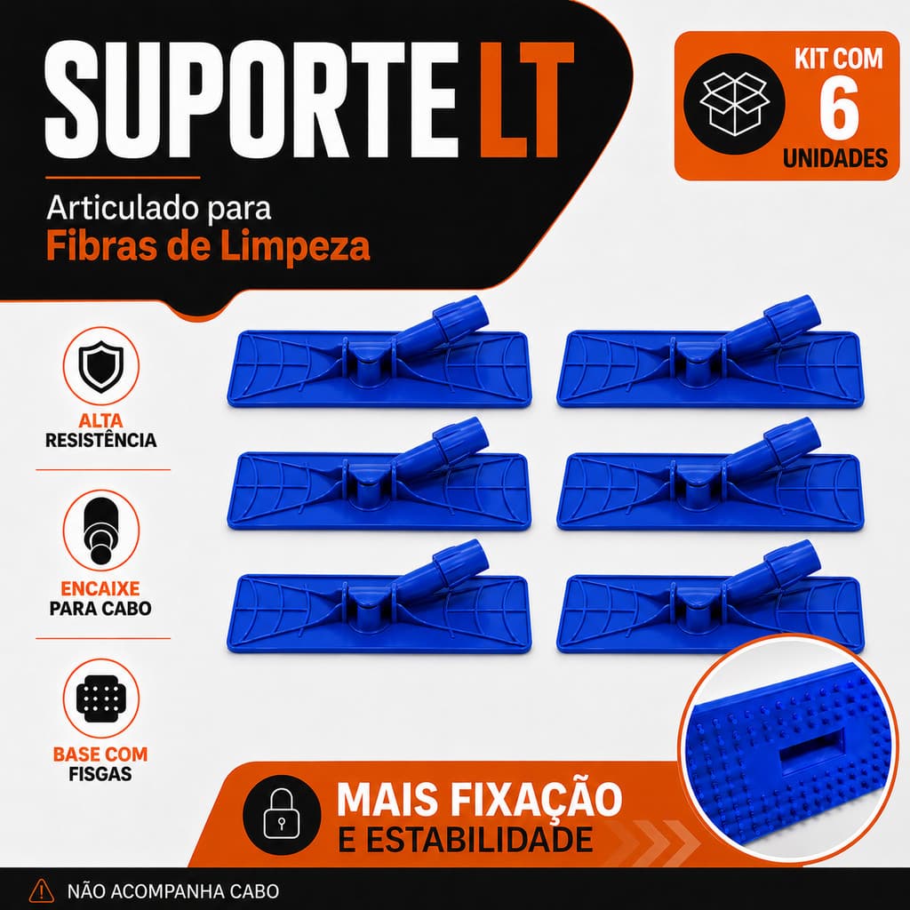 Kit 6 Suportes LT P/ Limpeza Pesada Fibra Verde Abrasiva Articulado Rodo Encaixe Sem Cabo Atacado