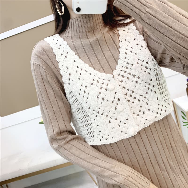 K malha oco colete primavera verão feminino versão coreana exterior branco curto exterior usar colete jaqueta All-Match