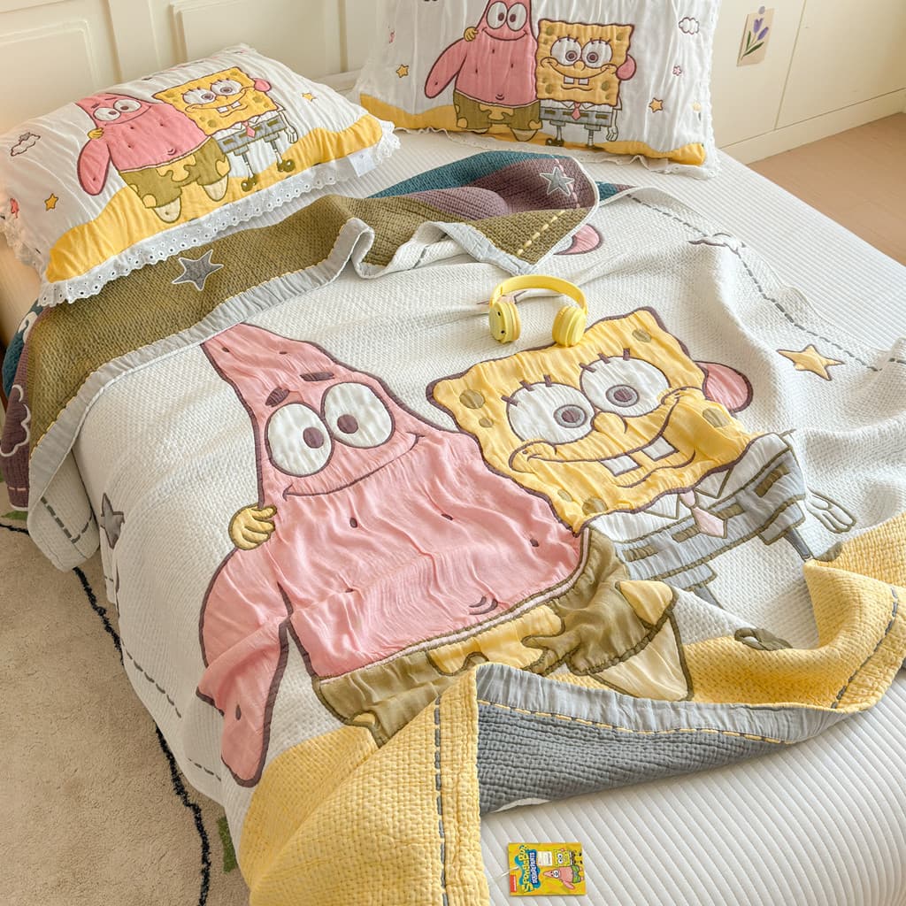 Bob Esponja Calça Quadrada Classe A Cobertor Infantil Lyocell Toalha Colcha Primavera Outono Cobertor de Bebê Cobertor d
