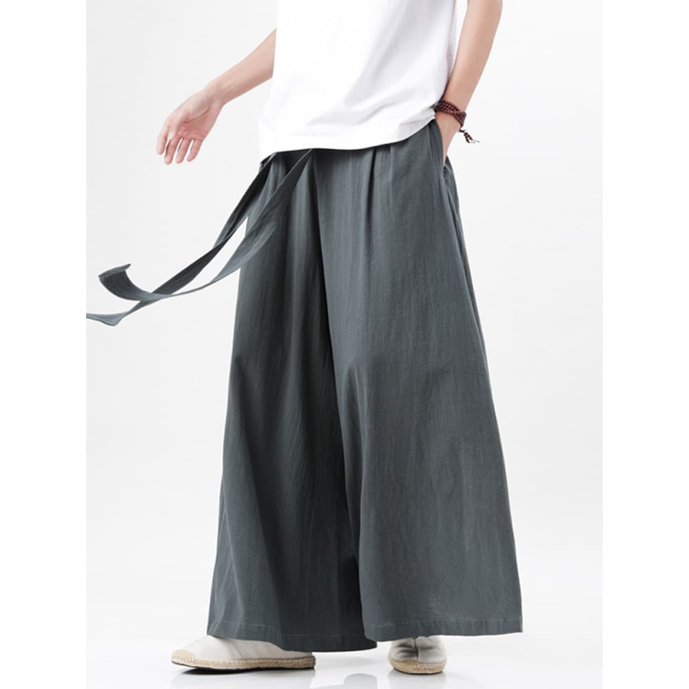 Calças de linho de algodão masculinas calças casuais calças de perna larga mulheres soltas tamanho grande estilo chinês