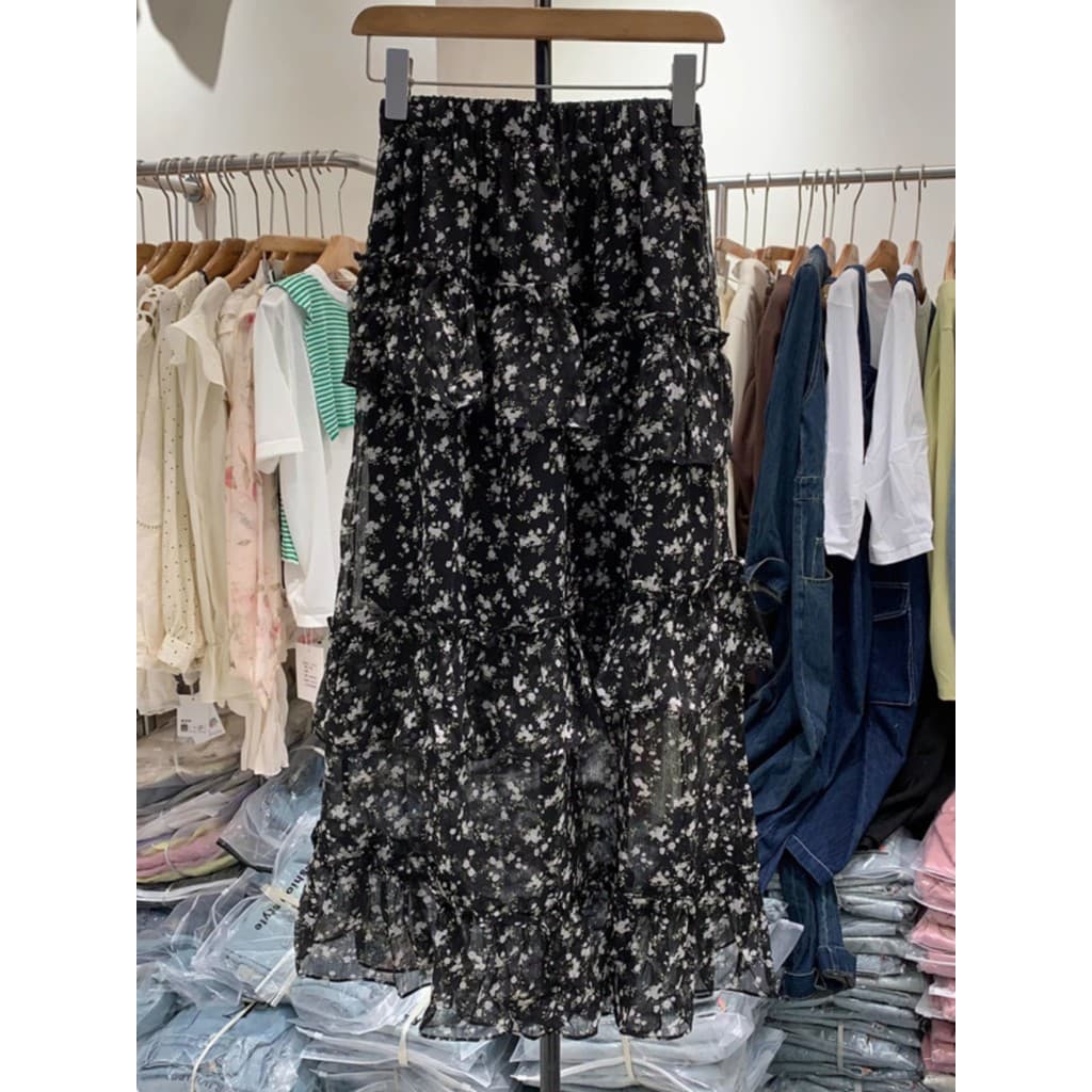 PANiANiA Floral bolo Chiffon saia feminina verão 2023 novo estilo elegante mais magro olhar saia de comprimento médio