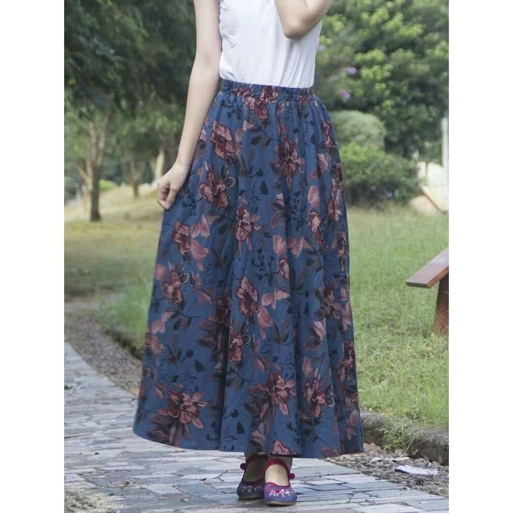 Primavera verão novo estilo estilo étnico saia Floral feminina mãe de meia-idade tamanho grande Drape longo grande saia