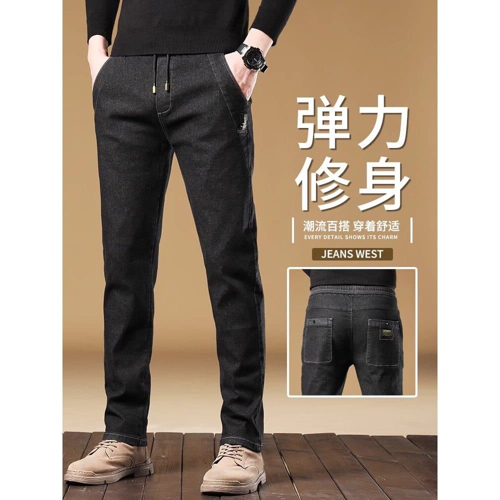 Homens Jeans outono inverno estilo em linha reta magro-ajuste cintura elástica Casual calças compridas estilo masculino
