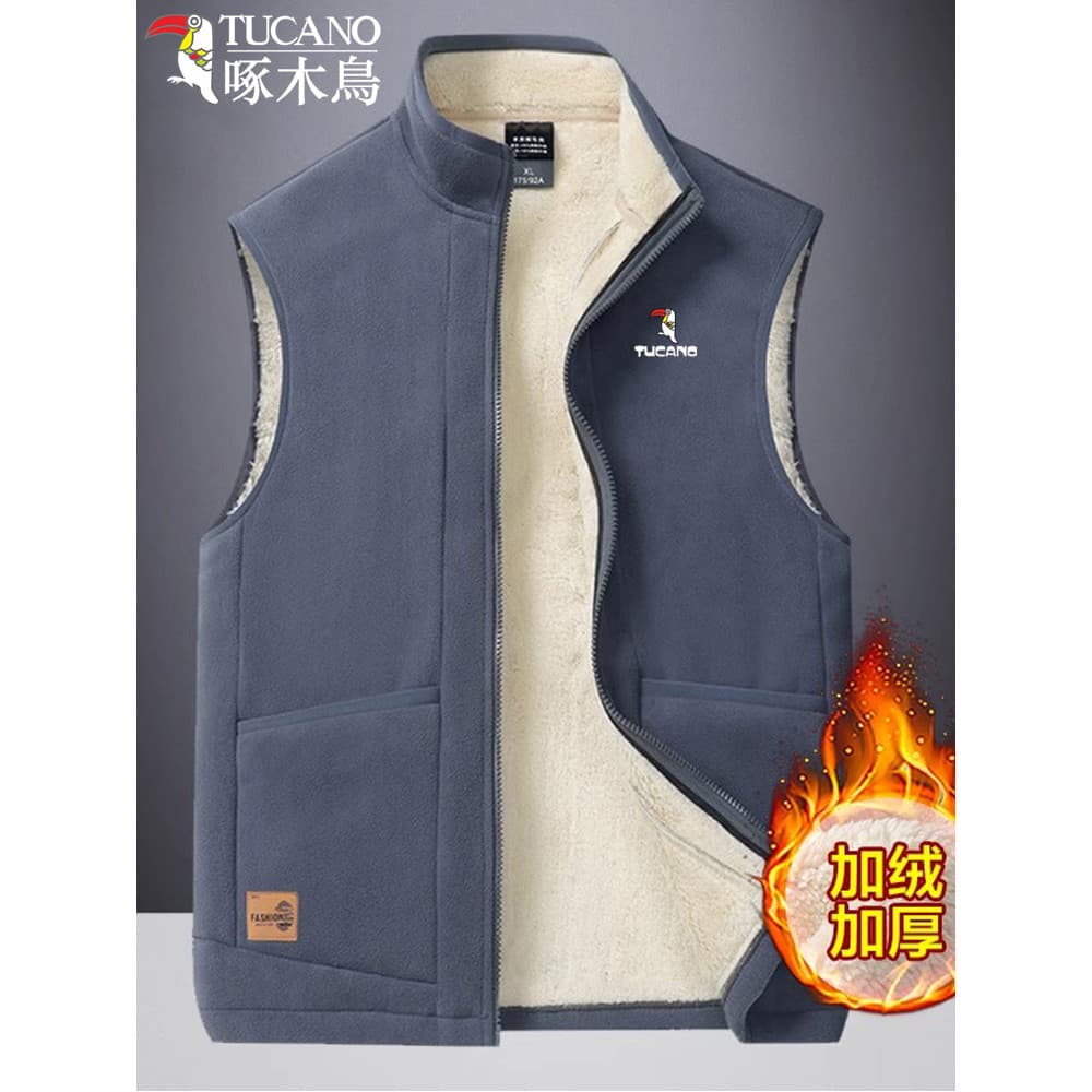 Woodpecker colete de lã de cordeiro masculino outono inverno pelúcia grosso para baixo colete de algodão masculino quent