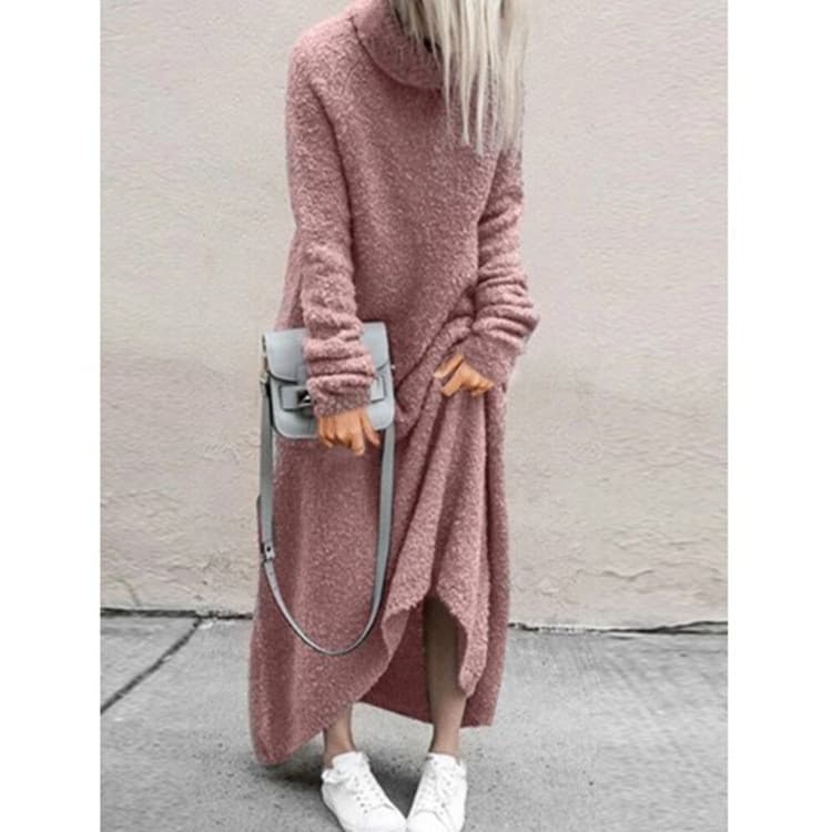 2022 Novo Vestido De Pelúcia Casual Cor Sólida Gola Alta
