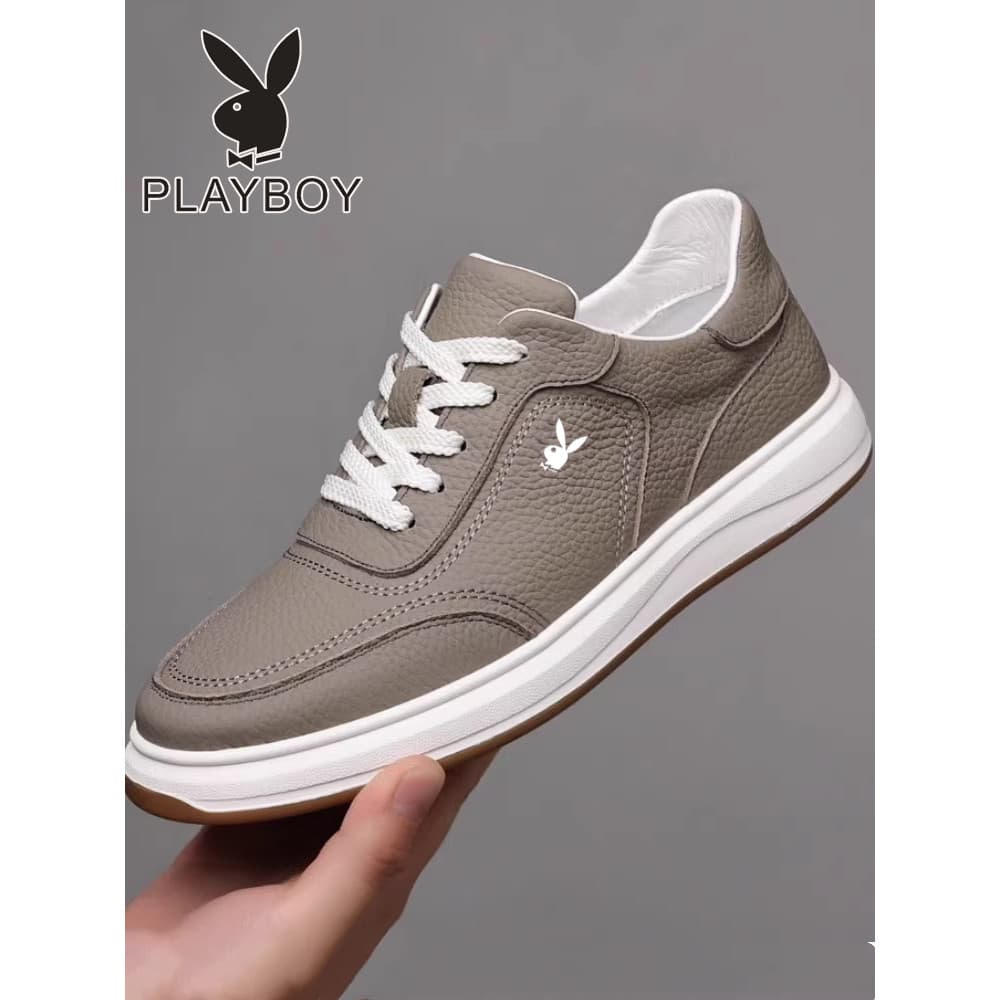 Playboy sapatos masculinos 2026 primavera novos produtos tênis casuais respirável sapatos brancos couro genuíno leve na