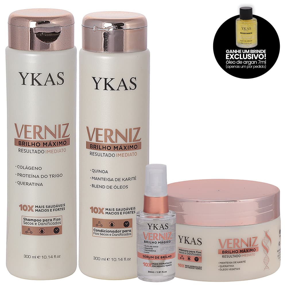 Ykas Kit Nutrição Hidratação Banho De Verniz - Shampoo, Condicionador, Sérum e Máscara Capilar