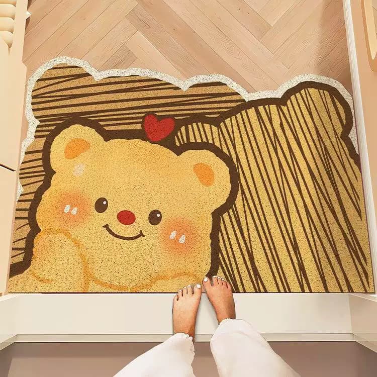 Manteiga urso círculo de seda tapete pode ser cortado porta de entrada tapete resistente à sujeira antiderrapante porta