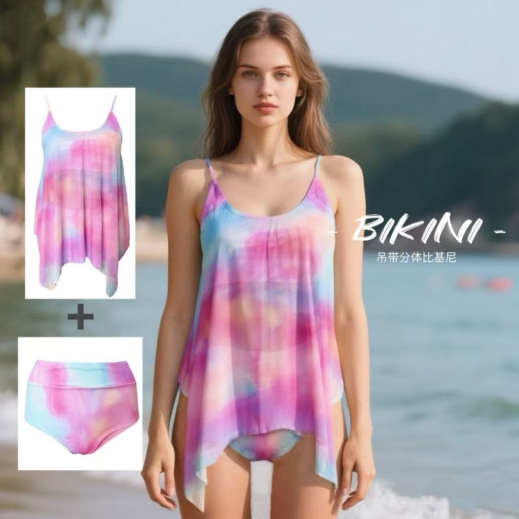 Âmbar pedido exterior europeu americano senhoras moda gradiente cintura alta estilingue Split maiô gaze biquíni com almo
