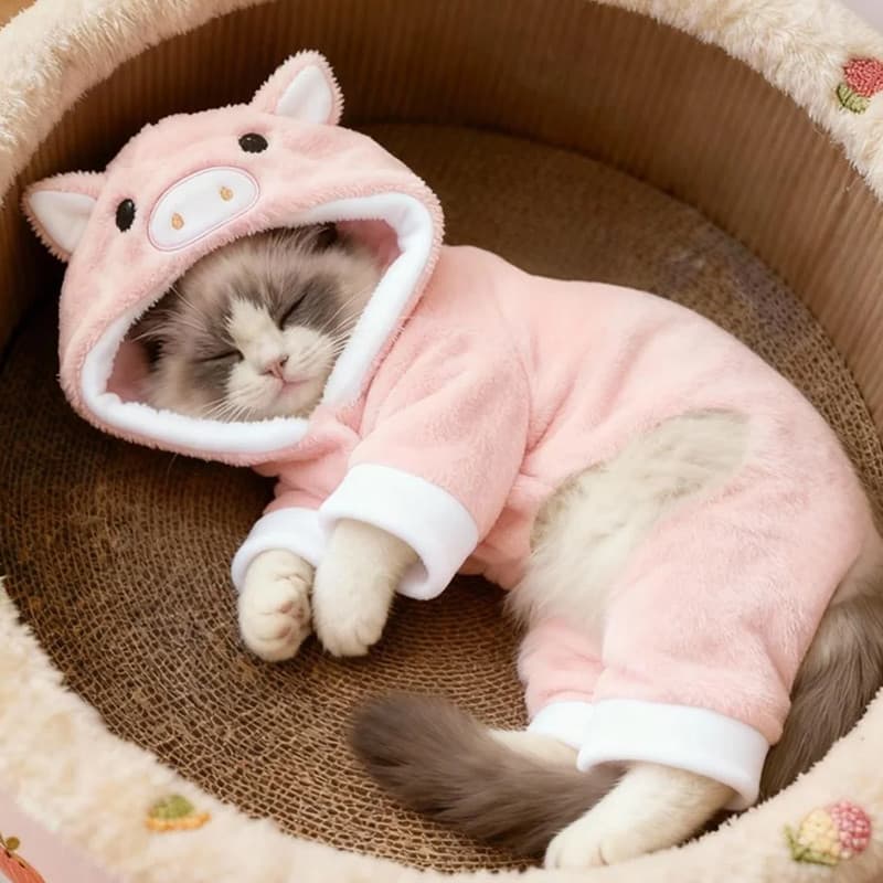 Roupas de gato outono inverno estilo Piggy roupas de quatro patas bonito quente engrossado Muppets animais de estimação
