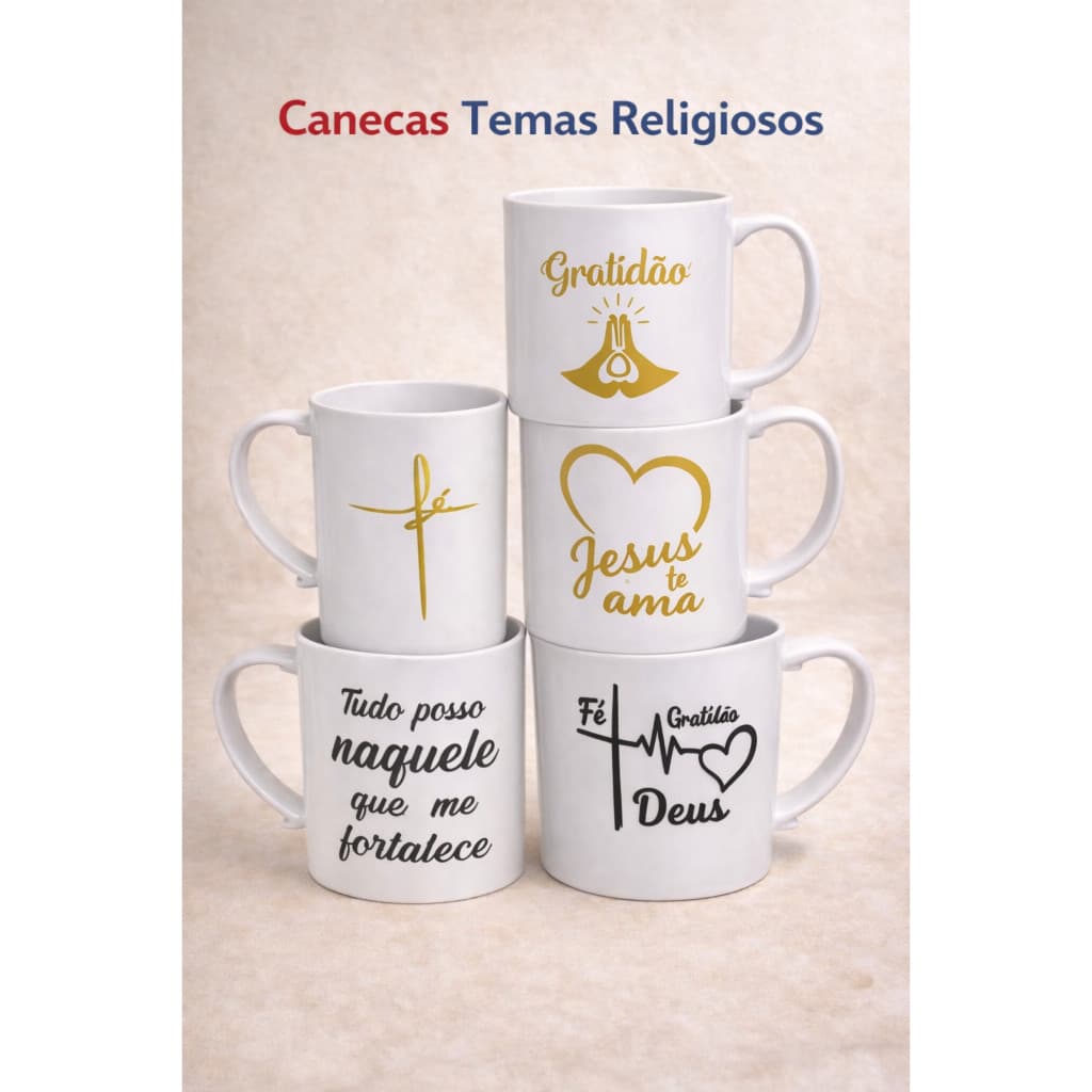 Kit Canecas Personalizadas Religiosas 400ml Fé Gratidão Jesus Te Ama Lembrancinha