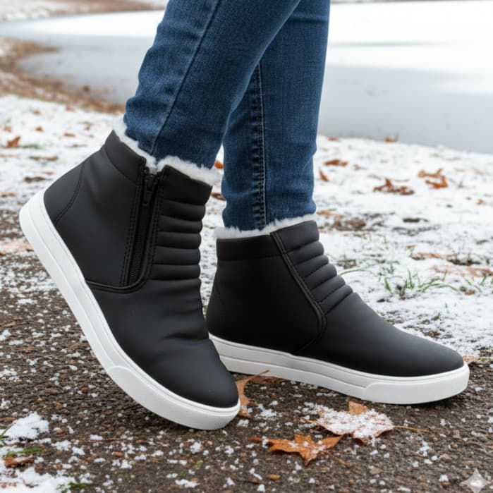 Tênis botinha apeluciada cano curto com pelo para o inverno forrada de pelinho por dentro bota frio- DOHAOUTLET