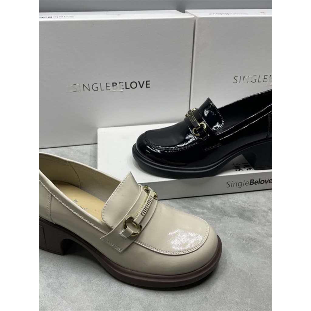 Mocassins de salto alto de couro envernizado sapatos femininos estilo francês sapatos de salto grosso profissional estil
