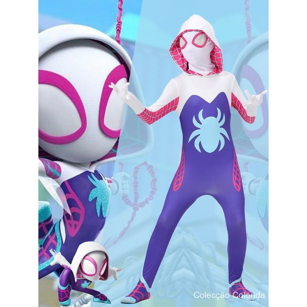 Fantasia de Cosplay da Gwen Spider, Macacão Estilo Paralelo, Roupa de Cosplay com Capuz LXRX T3NU
