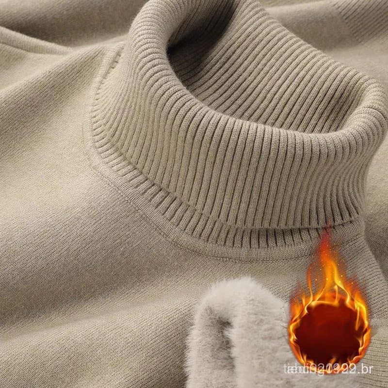 We.Fine Suéter Masculino de Gola Alta Outono Inverno Tricotado Quente de Veludo Manga Longa Casual Pulôver Suéter Base à