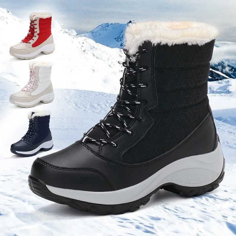 Botas de Inverno Femininas para o Tornozelo, Botas de Neve Quentes para Exterior, Plataforma Robusta, Impermeáveis e Ant