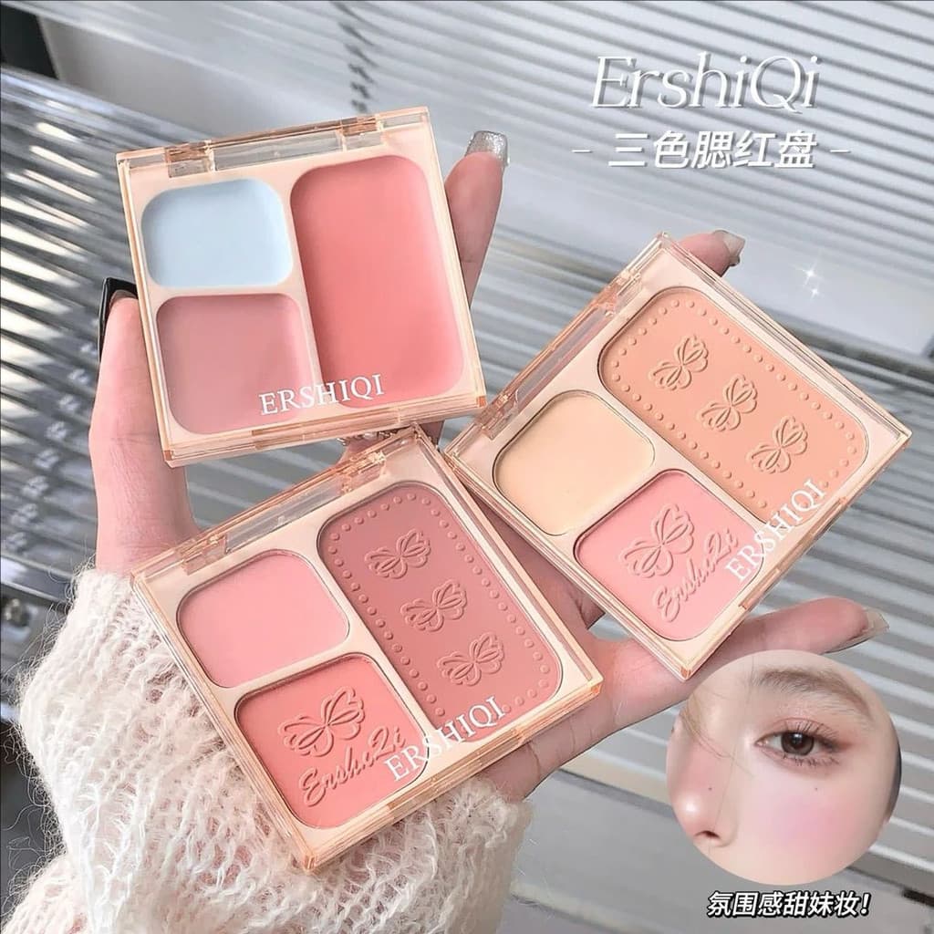 Bowknot três cores blush paleta blush azul expansão psiquiatra cor três-em-um fosco alto brilho contorno B
