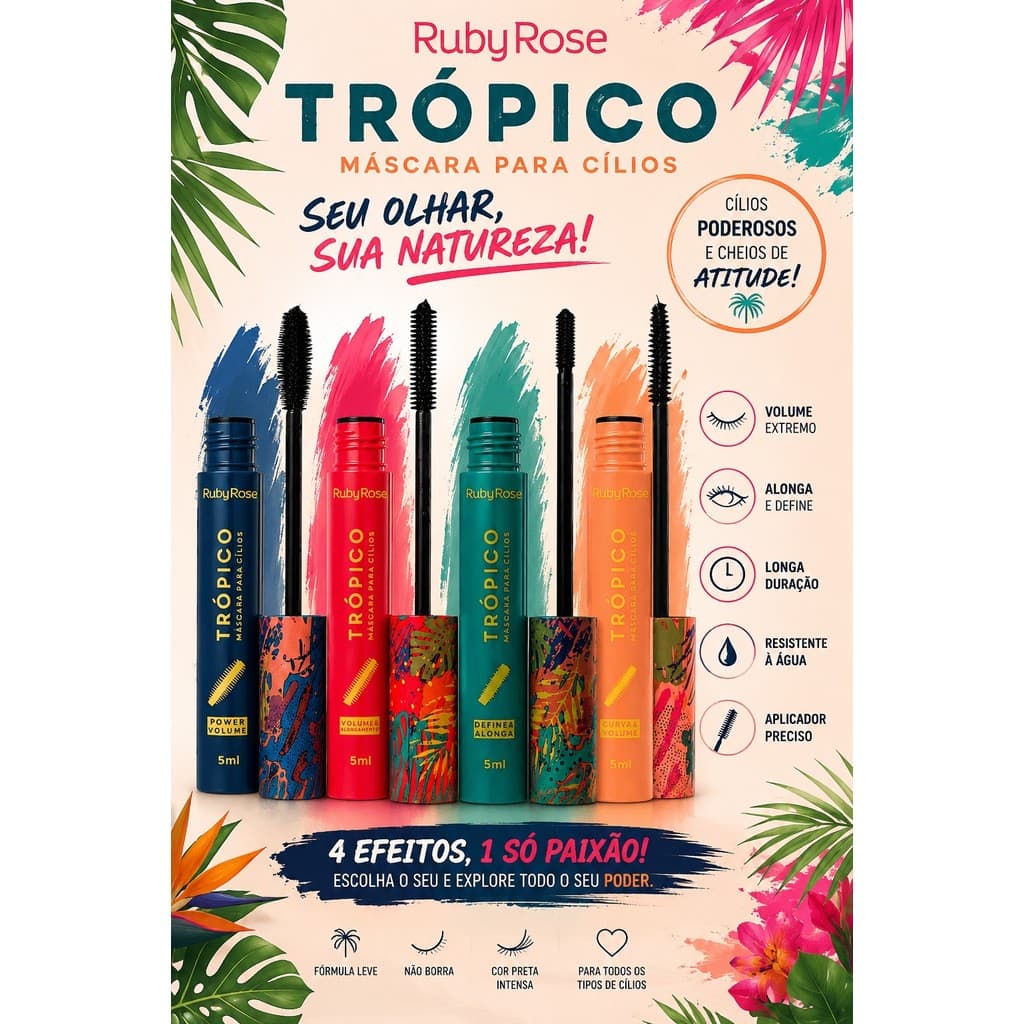 Máscara Para Cílios Trópico Ruby Rose Volume e Alongamento
