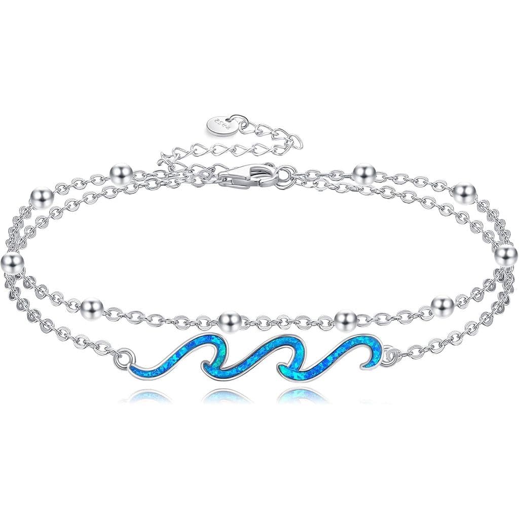 YFN Wave Bracelet 925 Sterling Silver Opal Ocean Wave Layered Bracelets Ocean Beach Women Jewelry Gifts
