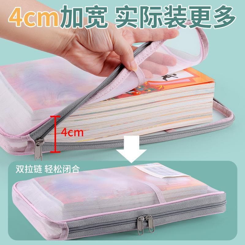 Saco de arquivo gaze engrossado em forma de L saco de arquivo zíper grande capacidade estudante portátil teste papel cla
