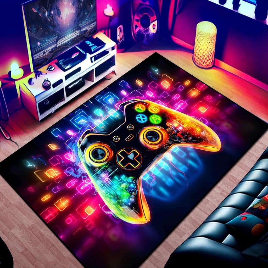 Lidar com Console de jogos tapete sala de jogos Neon vídeo game tapete decoração da sala de jogos WMON