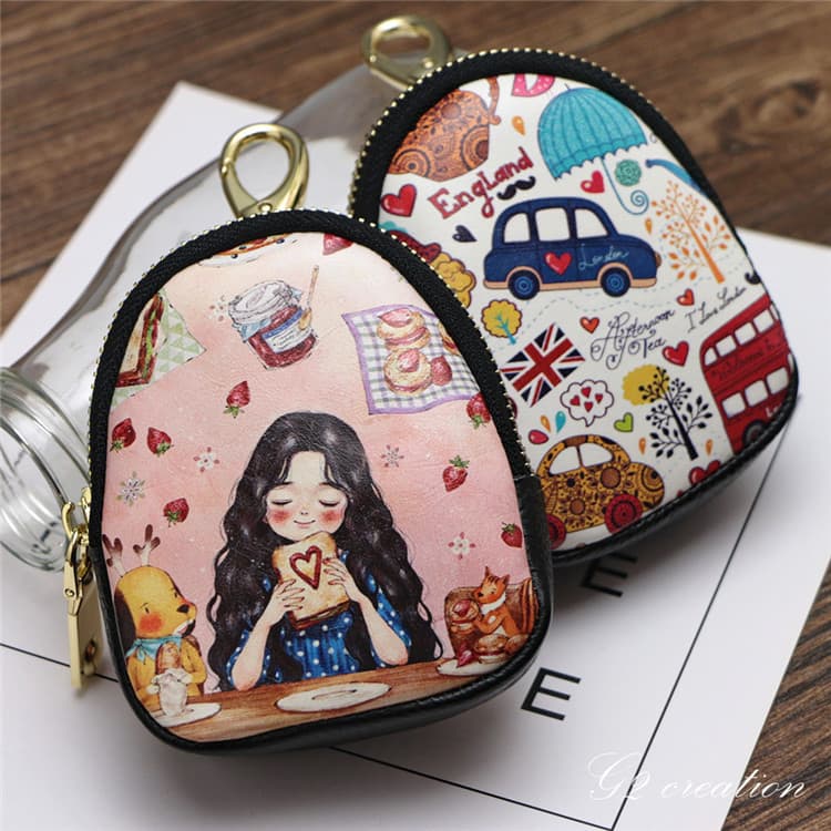 Bonito dos desenhos animados caso chave impresso feminino zíper moeda bolsa pintado caso de cartão pendurado saco de moe