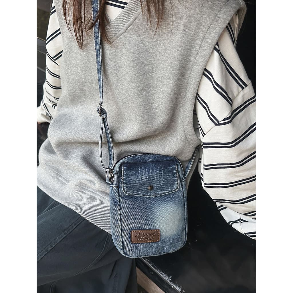 Casual All-Match saco do mensageiro feminino 2025 novo estilo versão coreana Denim pequena bolsa de ombro simples grande