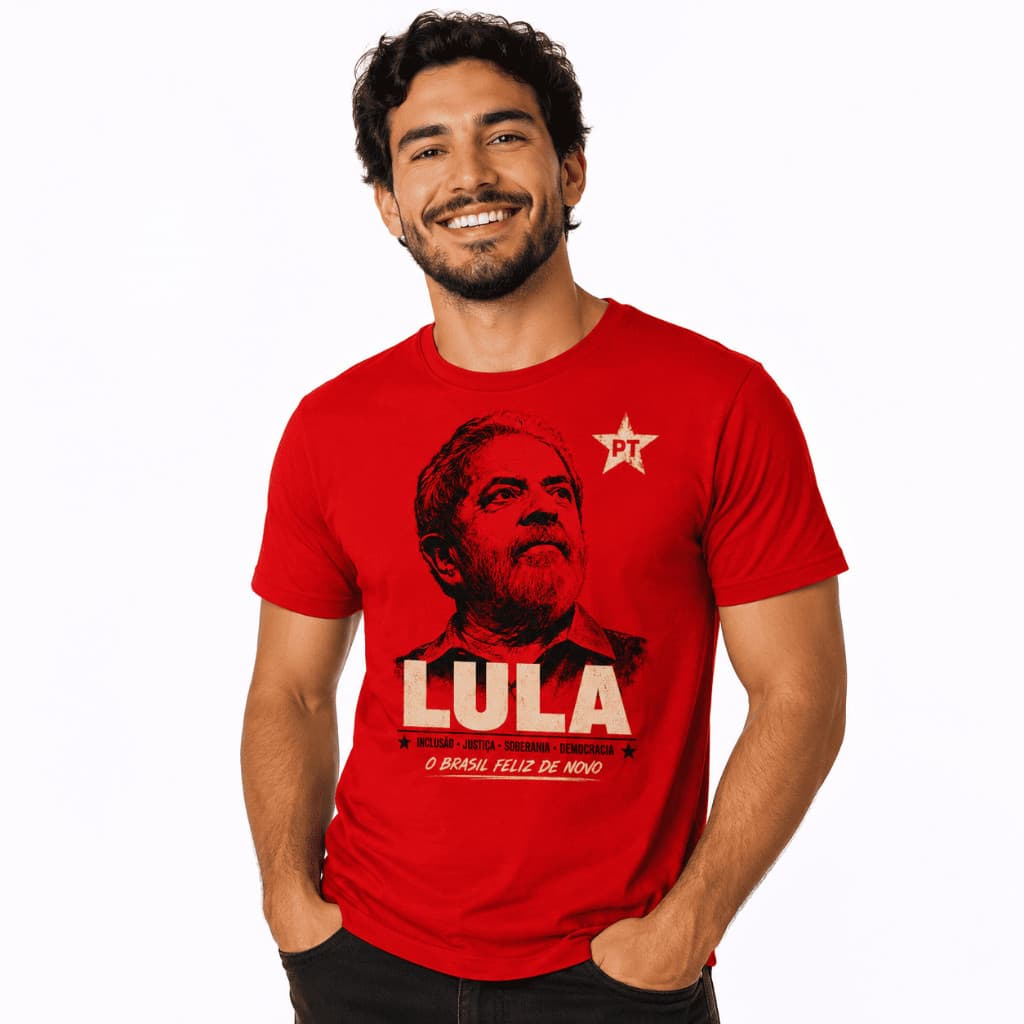 Camiseta Lula Vermelha Estampada Premium  Vista Sua Ideia | Algodão Confortável Unissex | O Brasil Feliz de Novo