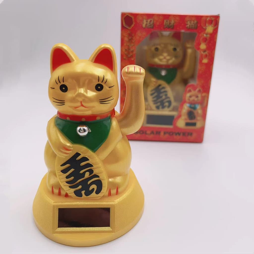 Solar agitando mão sorte gato ornamentos abertura loja presentes plástico ouro caixa registradora fortuna gato presentes