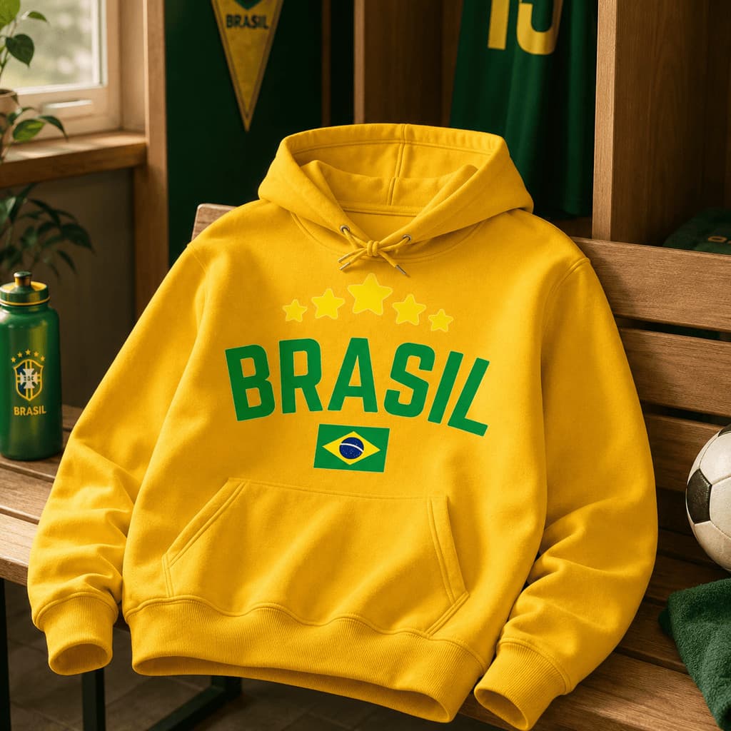 Moletom Canguru Brasil Seleção Brasileira Verde Amarelo Torcedor Copa Premium 3 Cabos
