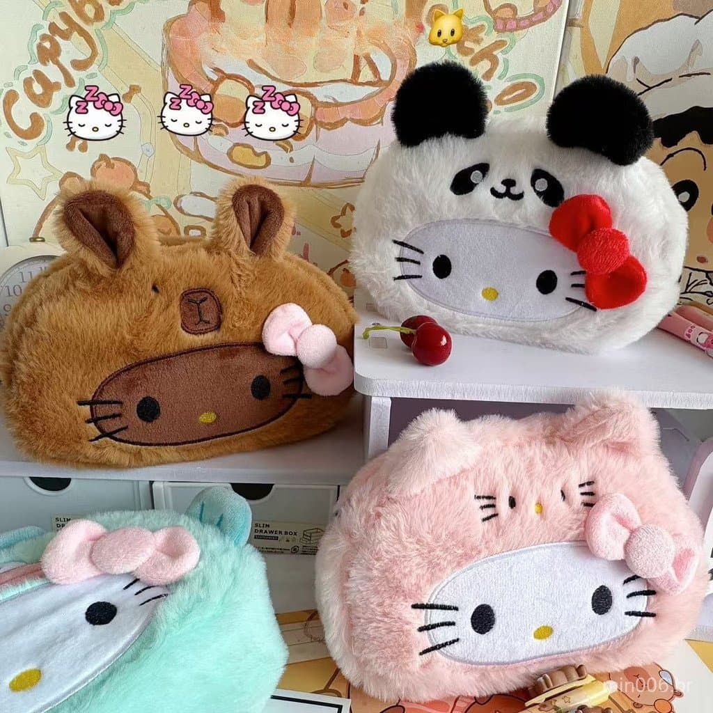 Estojo de Lápis de Pelúcia Hello Kitty – Bolsa de Material Escolar de Grande Capacidade (Acessório de Moda Adorável)