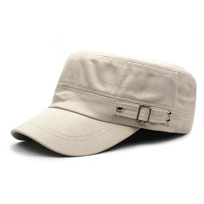 Boné Militar Masculino de Primavera/Verão, Cor Sólida, Algodão, Boné de Beisebol com Botão Lateral, Boné Esportivo com P
