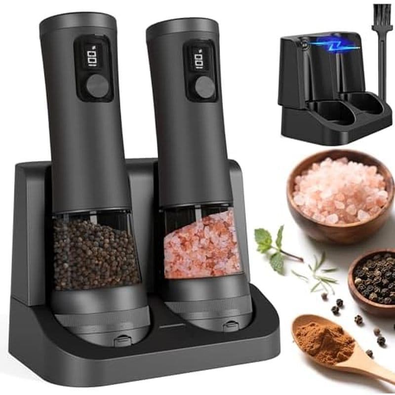 Conjunto Elétrico De Moedor De Sal E Pimenta , Base Recarregável Com Display De Bateria , Aspereza Externa 5 Ajustáveis