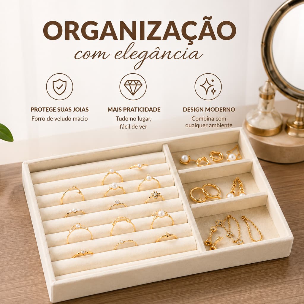Porta Joias de Veludo Organizador para Pulseiras e Acessórios