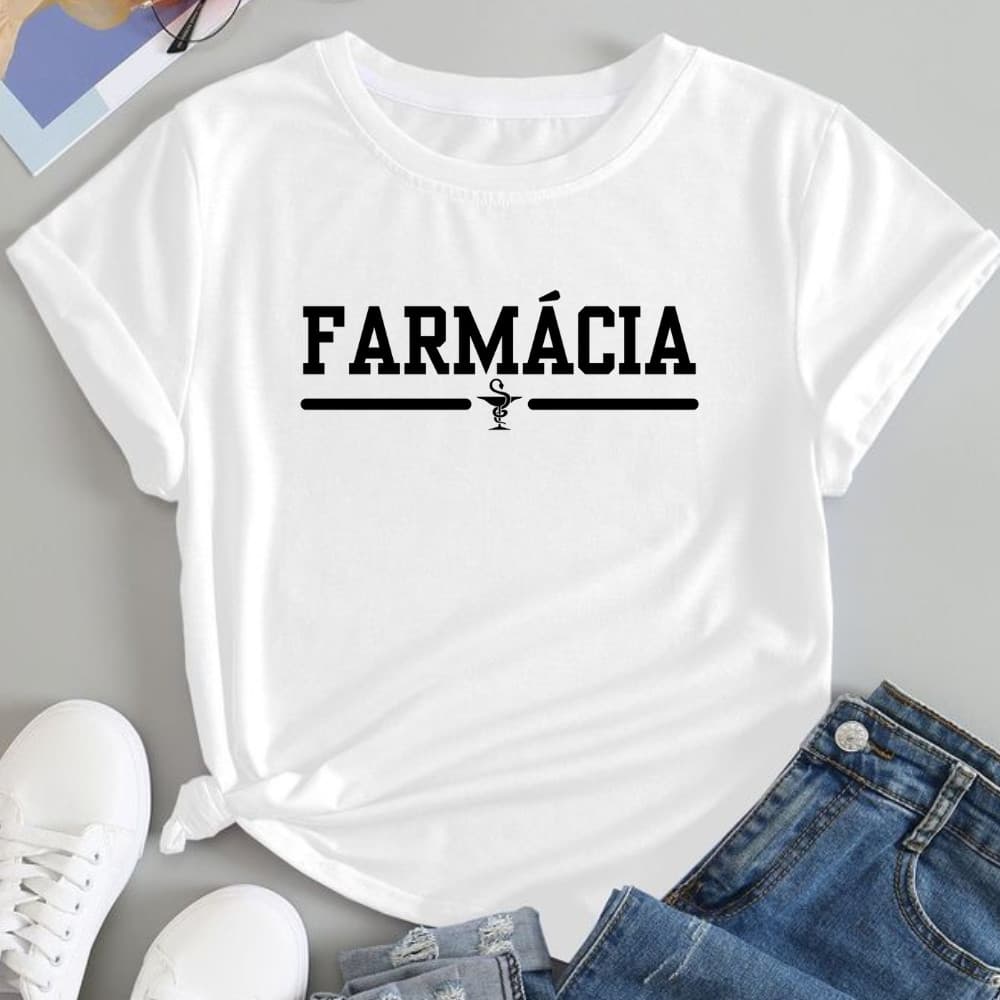 Camiseta Blusa T Shirt Feminina Estampada Curso Faculdade Farmácia Profissão Farmacêutica