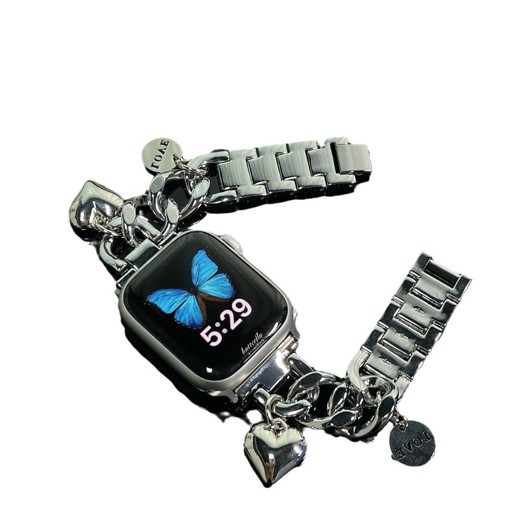 Pulseira de relógio feminina luxuosa com strass brilhante pérola Apple, pulseira de substituição de decoração de Metal e