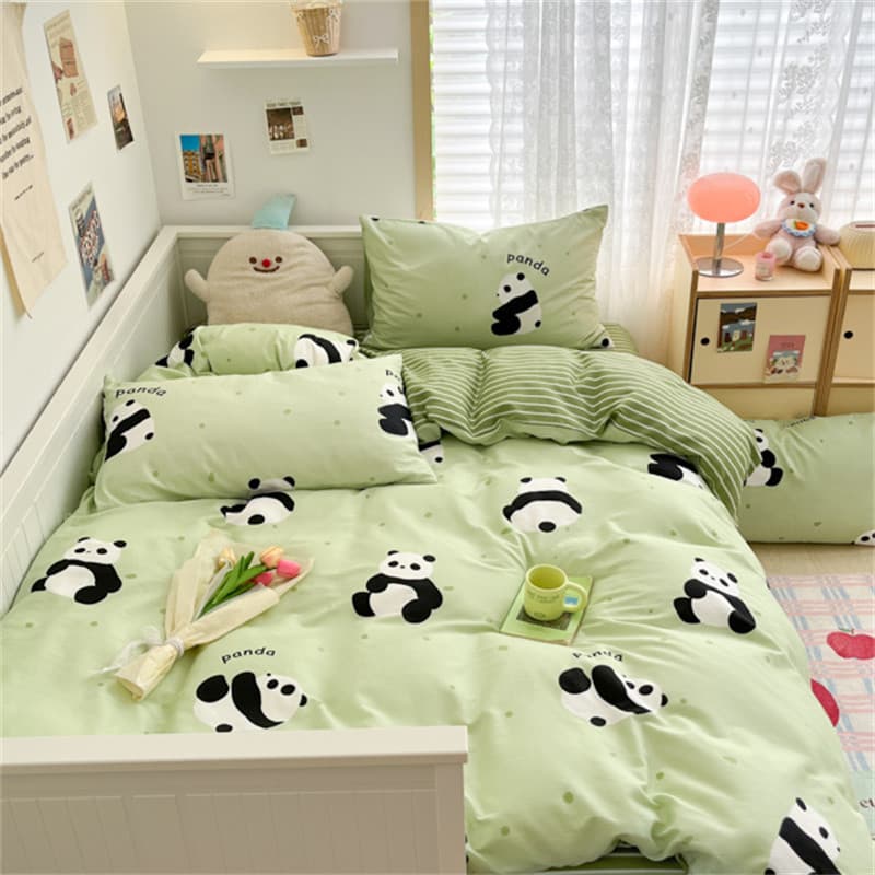 Desenhos animados pequeno Panda algodão puro algodão conjunto de quatro peças 1.5m lençol colcha capa dormitório estudan