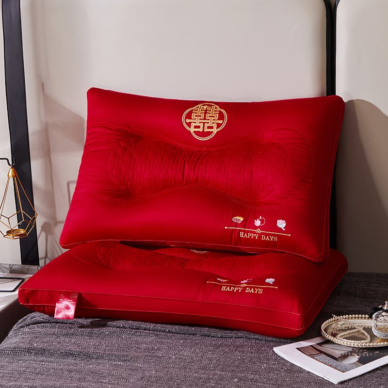 Celebração de casamento grande algodão vermelho travesseiro núcleo cama de casamento noiva dote rosa travesseiro núcleo