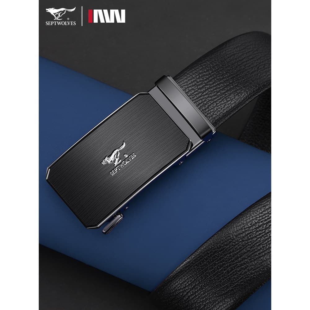 Qipi lobo cinto masculino de couro genuíno fivela automática genuíno negócios High-End marca 2024 novo estilo calças cin