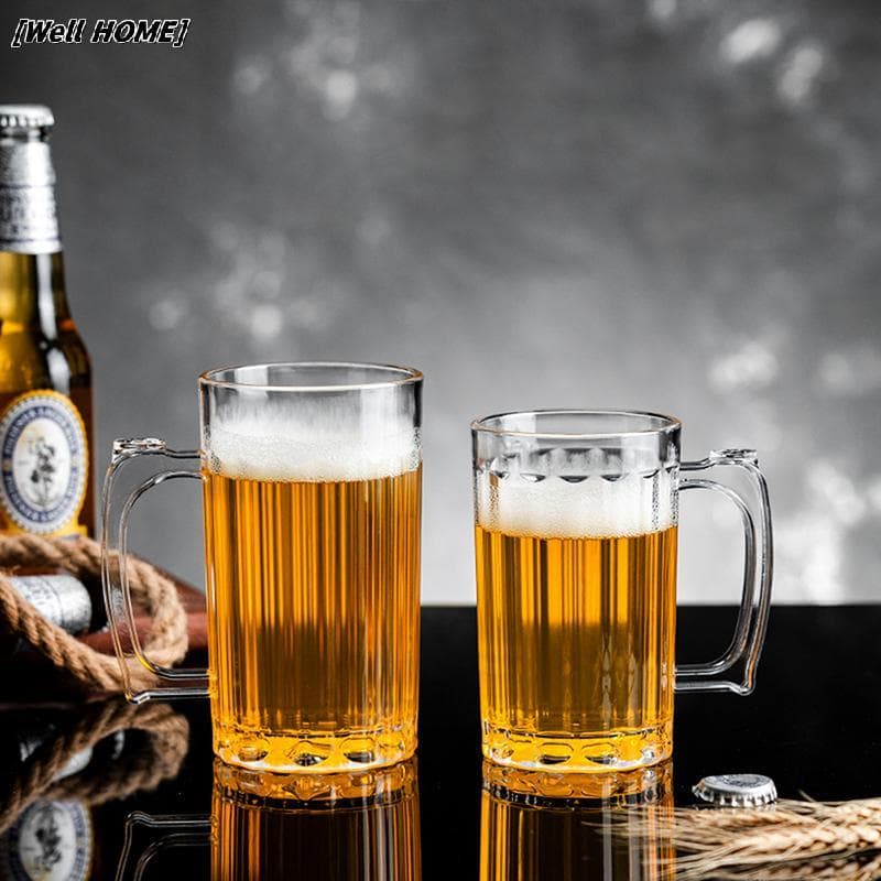 [Well Home] Copo De Cerveja Acrílico Caneca Doméstica Canecas Copos Para Beber Alças Leite Café Suco Água Barware Festa