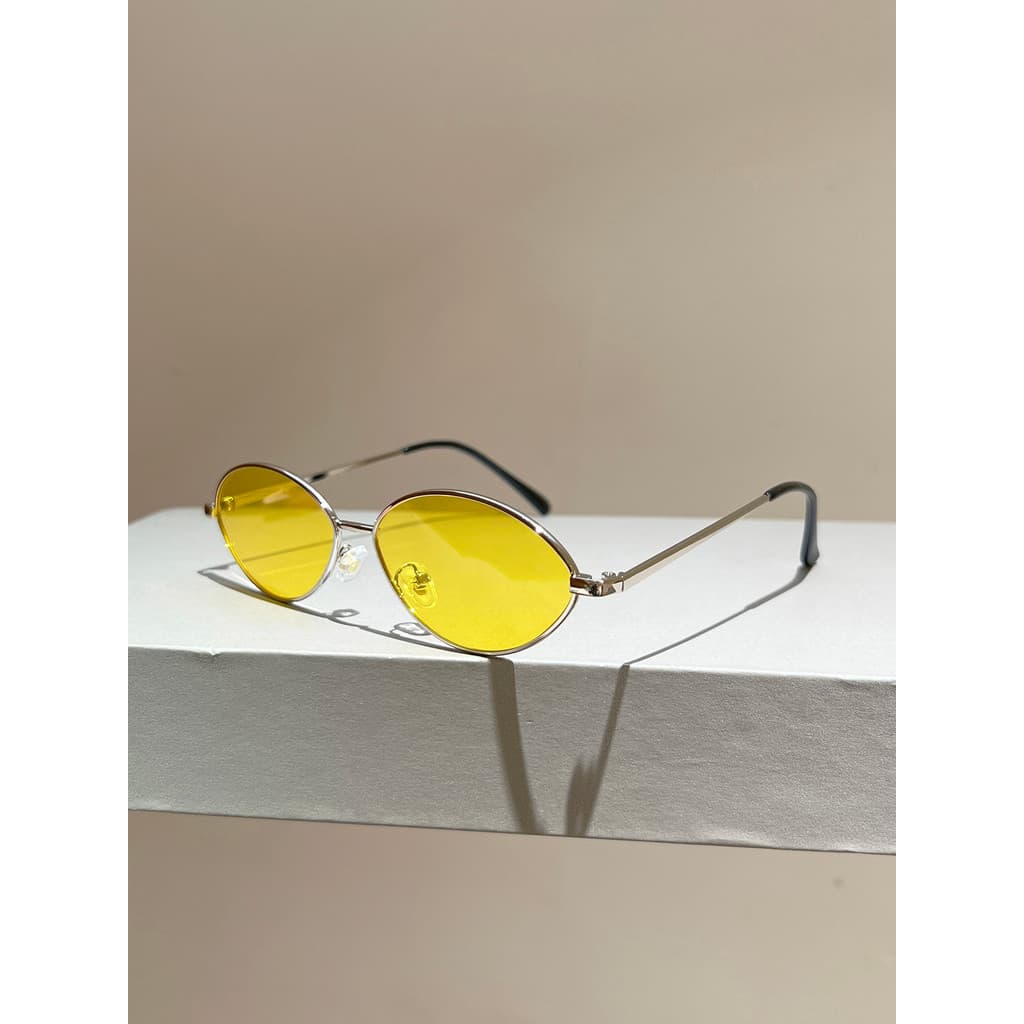 Versão coreana estilo dinheiro antigo pequeno quadro Oval óculos de sol simples All-Match rua tiro óculos de sol na moda