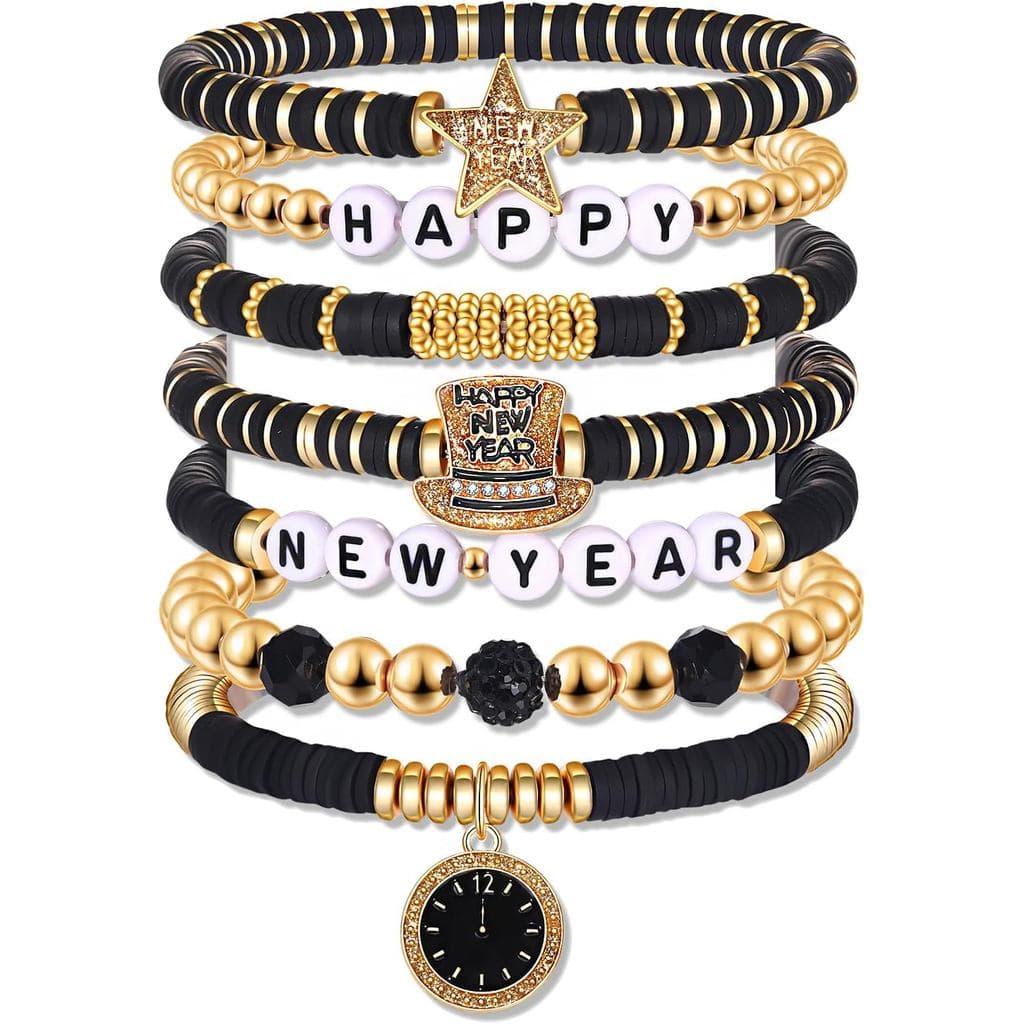 Pulseiras NVENF de Feliz Ano Novo para Mulheres, Conjunto de Pulseiras para a Véspera de Ano Novo, Pulseira Elástica de