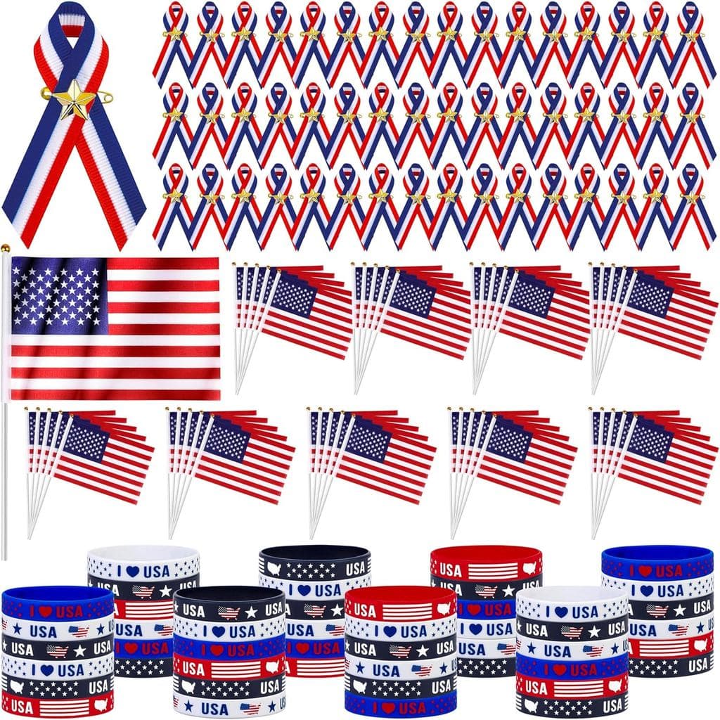 durony Conjunto de 144 Pins de Fita para o Dia da Memória, Pin Patriótico de Fita Listrada em Vermelho, Branco e Azul co